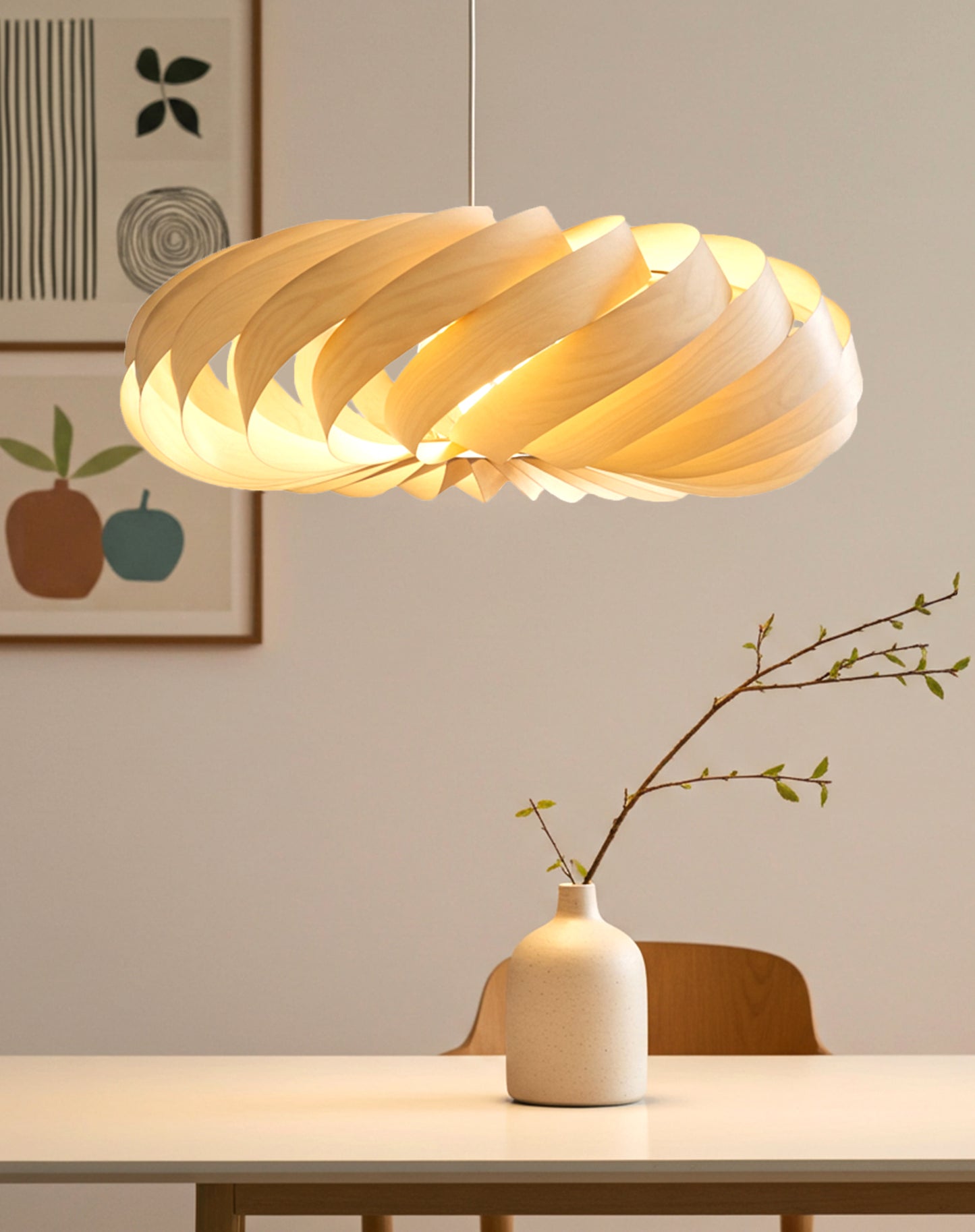 L14B, 80cm Handmade  birch wood pendant lamp