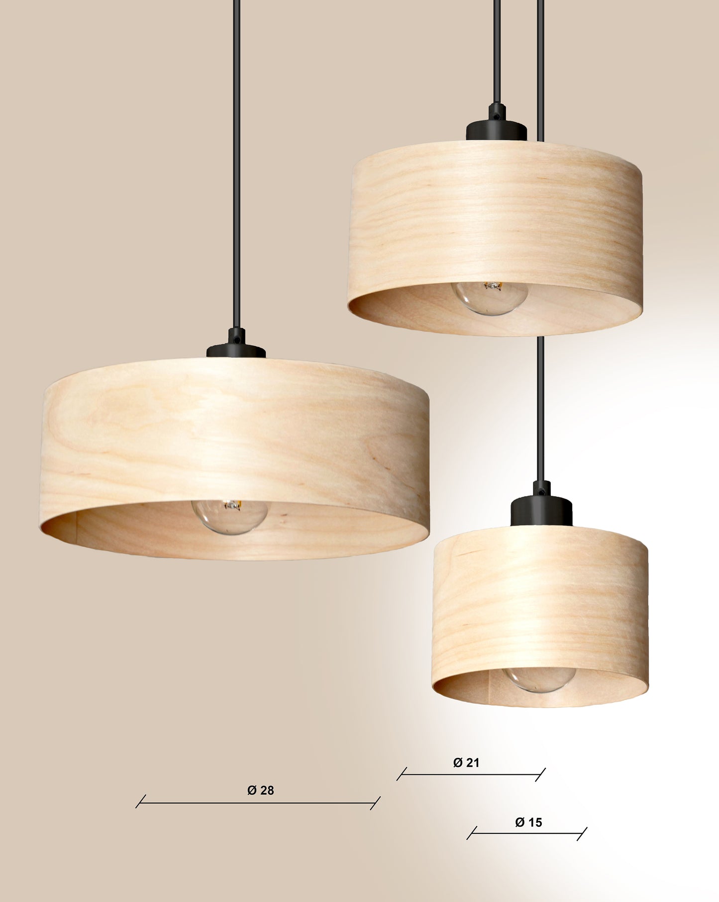 L24 B Handmade Birch wood veneer pendant Lamp