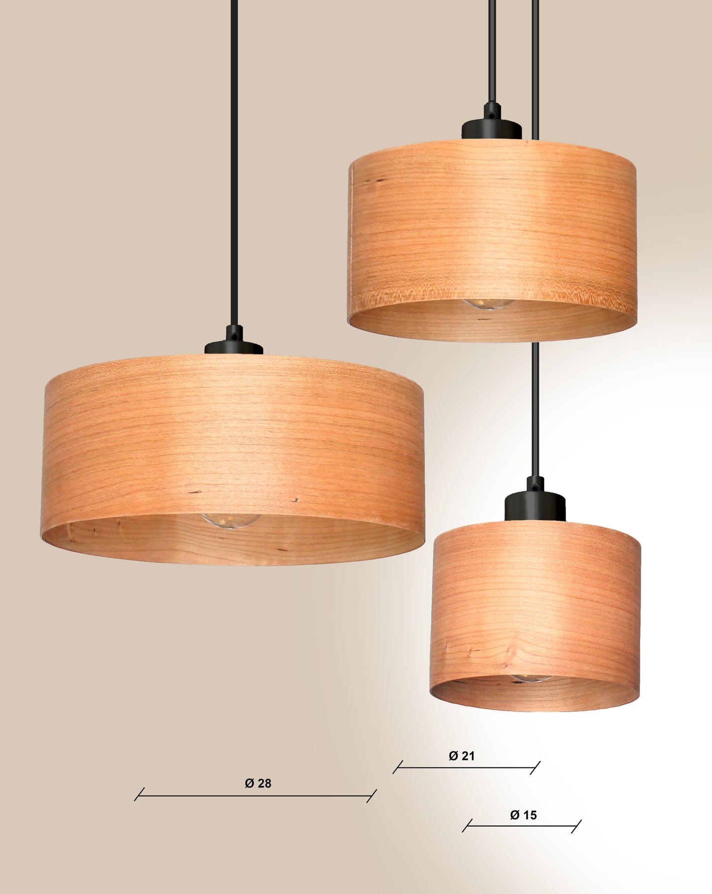 L24 C Handmade Cherry wood veneer pendant Lamp