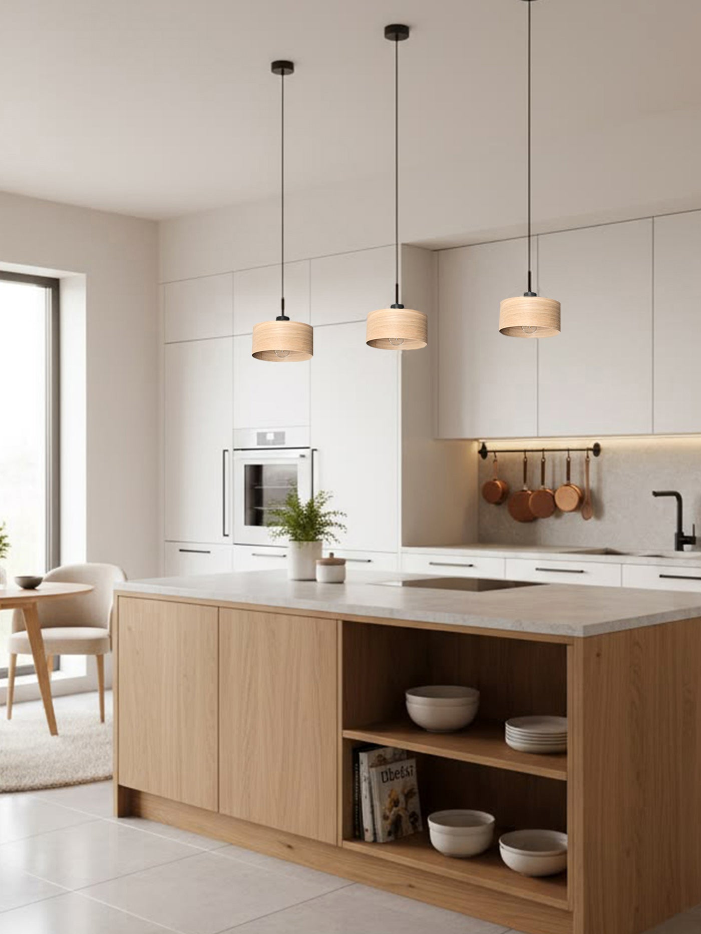 L24 D Handmade Oak wood veneer pendant Lamp